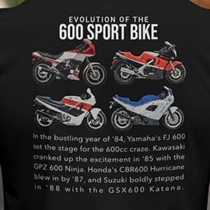 600 Sportbike Evolution Tee: Yamaha, Suzuki, Kawasaki, Honda